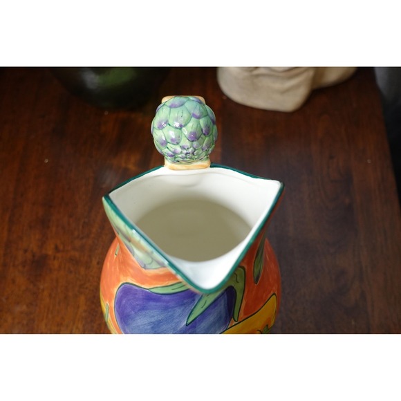 Clay Art Toscano collection large pitcher bright colors with vegetables - Picture 6 of 9